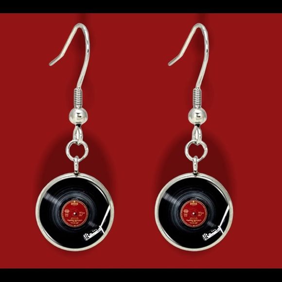 Earrings DJ Turn Table Cabochon Bangle Tone Arm Platter Record Player - Picture 1 of 2